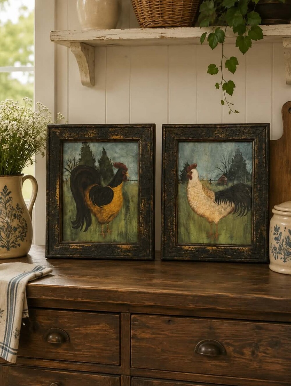 Duo de poule et coq  Farmhouse